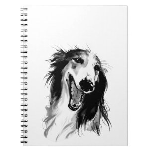 Carnet Joyeux Borzoi Peinture à l'encre noire et blanch