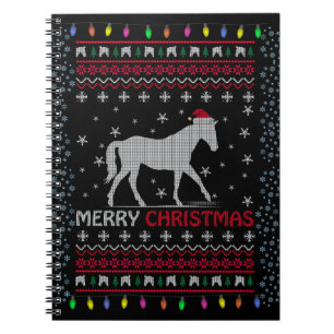 Carnet Joyeux Cheval de Noël avec chapeau de Père Noël