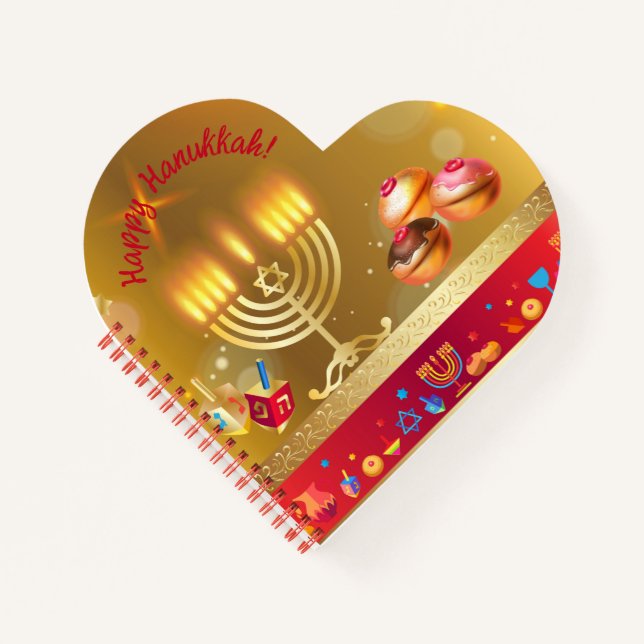 Carnet Joyeux Hanukkah Lumières Fête Juive Or Hébreu (Devant)