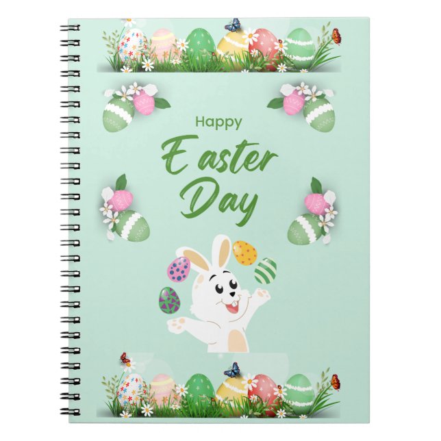 Carnet Joyeux jour de Pâques - Drôle lapin et oeufs Pâque (Devant)