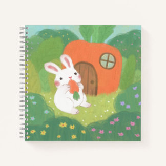 Carnet Joyeux lapin avec carotte en forêt