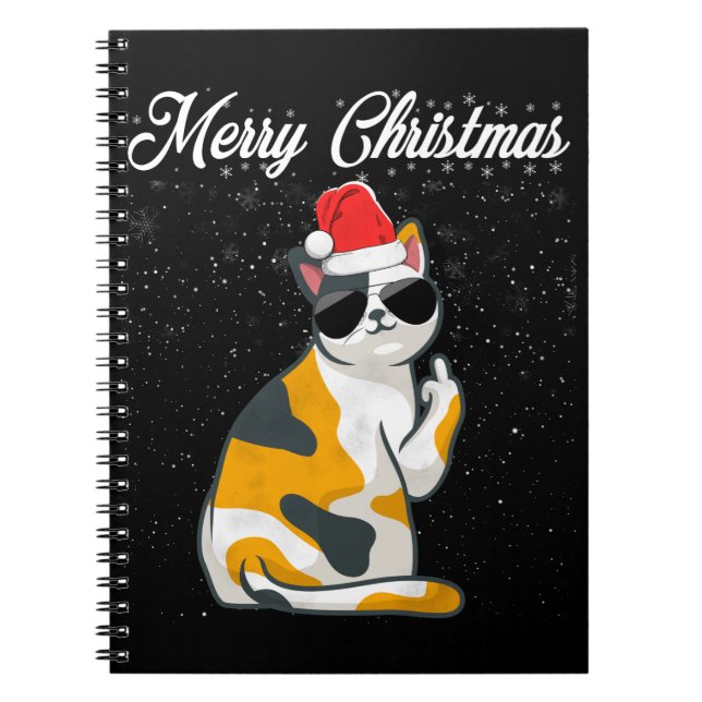 Carnet Joyeux Noël Chat Doigt Moyen Rude Xmas Vilain C (Devant)