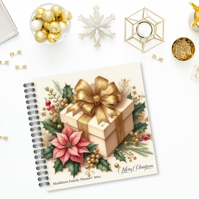 Carnet Joyeux Noël Poinsettia Coquette Gold Bow (Créateur téléchargé)
