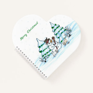 Carnet Joyeux Noël ! Snowman avec chat et chiot