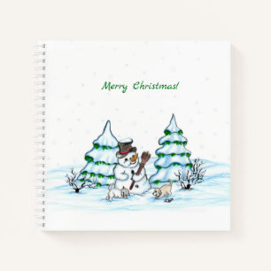 Carnet Joyeux Noël ! Snowman avec chat et chiot