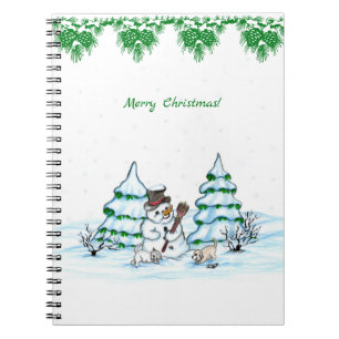 Carnet Joyeux Noël ! Snowman avec chat et chiot