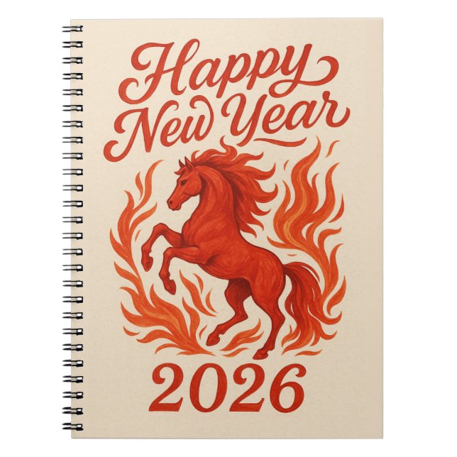 Carnet Joyeux Nouvel An 2026 Cheval Fiery (Devant)