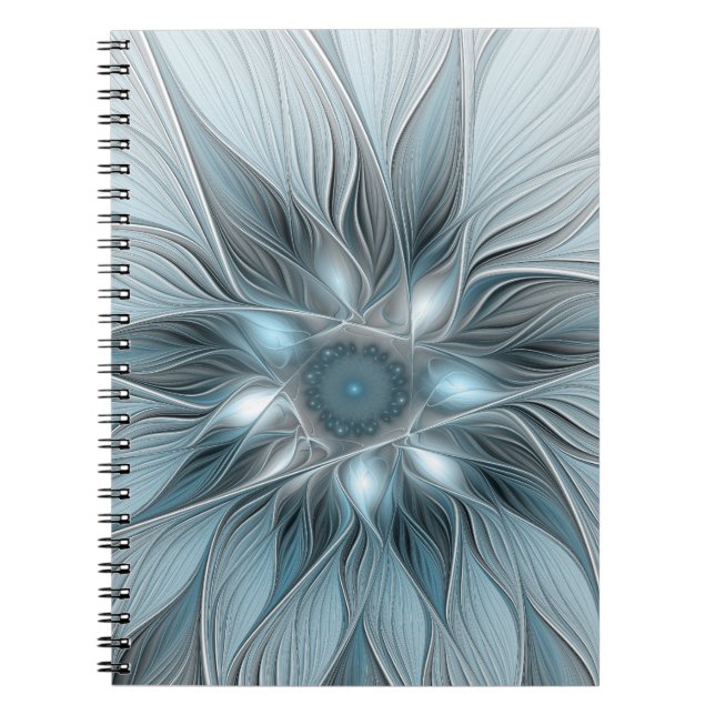 Carnet Joyful Flower Abstract Blue Gray Floral Fractal (Devant)