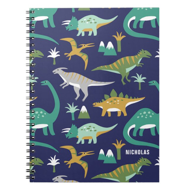 Carnet Jurassic Green BLUE Dinosaure Motif avec nom enfan (Devant)