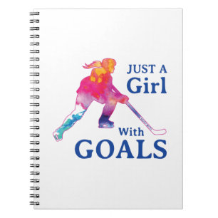 Carnet Juste une fille avec des buts Hockey aquarelle