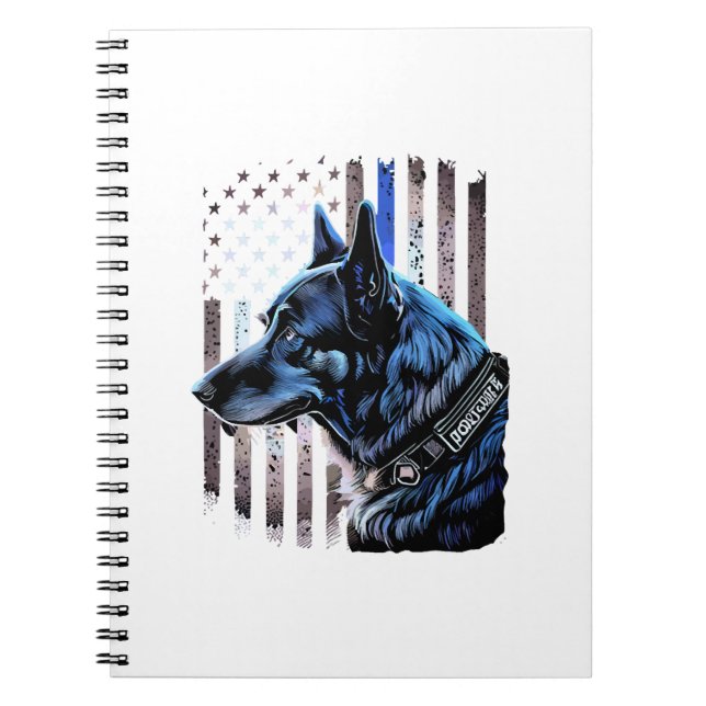 Carnet K9 Berger Allemand Police Chien Mince Ligne Bleue  (Devant)