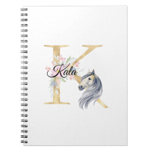 Carnet K lettre nom personnalisé monogramme avec cheval