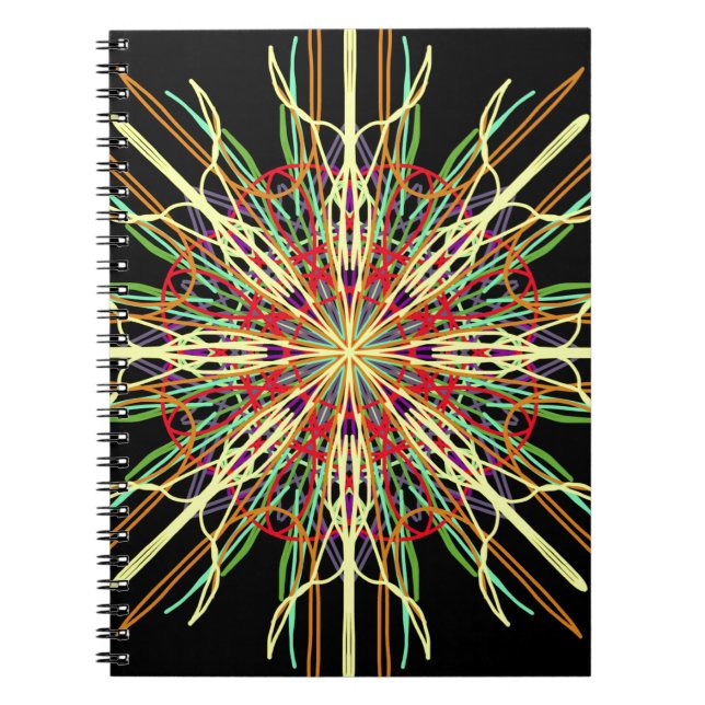 Carnet Kaleidoscope orange jaune noir vert bleu fleur (Devant)