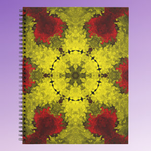 Carnet Kaleidoscope psychédélique Fleur rouge et jaune