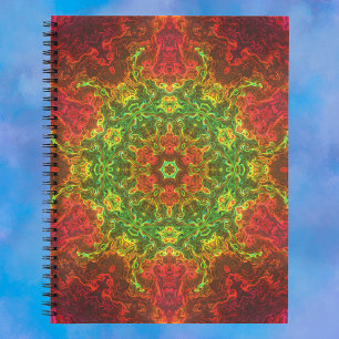 Carnet Kaleidoscope psychédélique Fleur vert et rouge