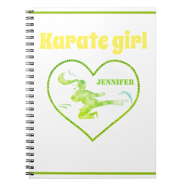 Carnet Karate Girl Vert Jaune Moderne Girl Martial Art (Devant)