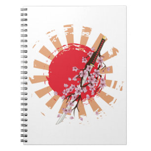 Carnet Katana d'épée japonaise avec fleurs de sakura