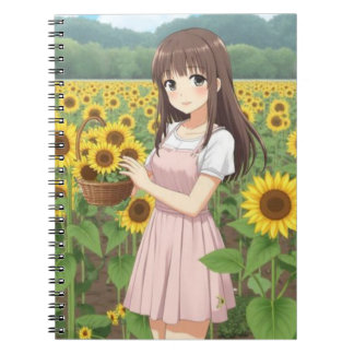 Carnet Kawaii Anime Girl in Sunflower Garden