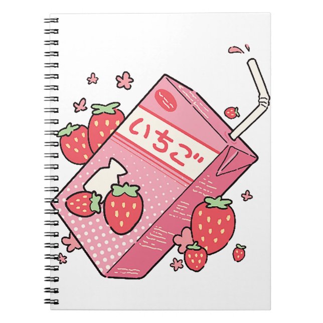 Carnet Kawaii Boîte à jus de fraise japonaise (Devant)