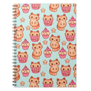 Carnet Kawaii Cute Cats Cupcakes Motif rose et bleu