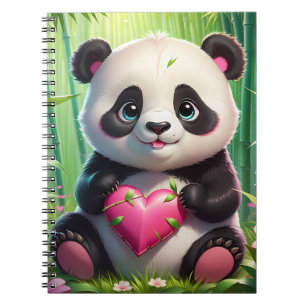 Carnet Kawaii Panda tient le coeur dans une forêt de Bamb