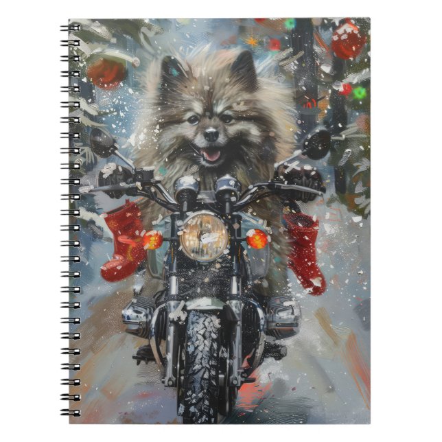Carnet Keeshond chien équitation moto Noël (Devant)