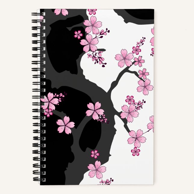 Carnet Kimono japonais Sakura noir et blanc (Recto)