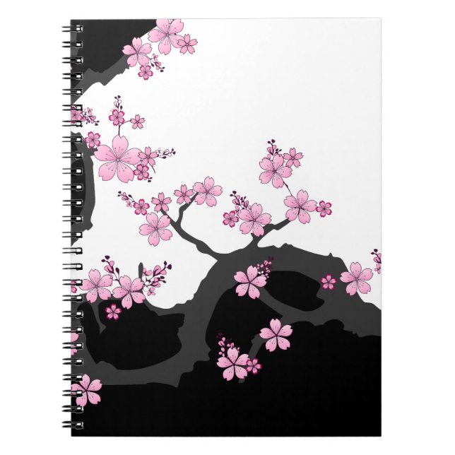 Carnet Kimono japonais Sakura noir et blanc (Devant)