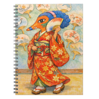 Carnet Kitsune en kimono avec des roses – Esprit renard j