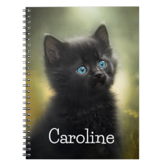 Carnet Kitten Noir Cutest Avec Yeux Bleus, Personnalisabl