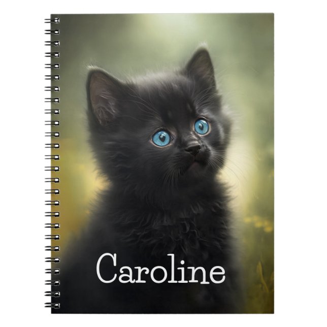 Carnet Kitten Noir Cutest Avec Yeux Bleus, Personnalisabl (Devant)
