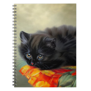 Carnet Kitten noir vintage avec couverture de fleurs roug