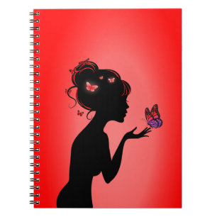 Carnet La femme papillons rouges Notebook