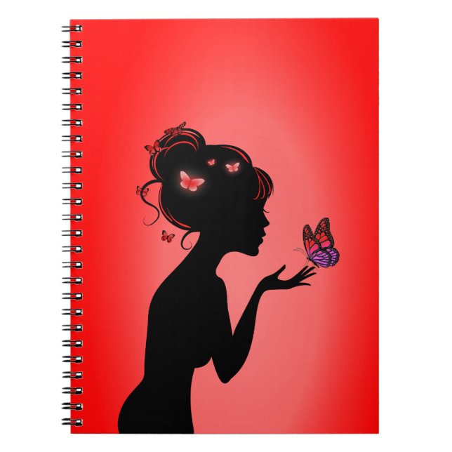 Carnet La femme papillons rouges Notebook (Front)