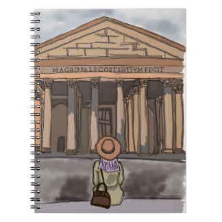 Carnet La fille est assise devant le Panthéon à Rome.