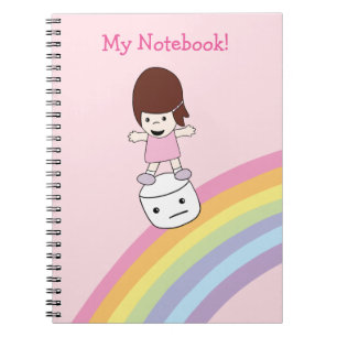 Carnet La fille mignonne surfe l'arc-en-ciel sur le
