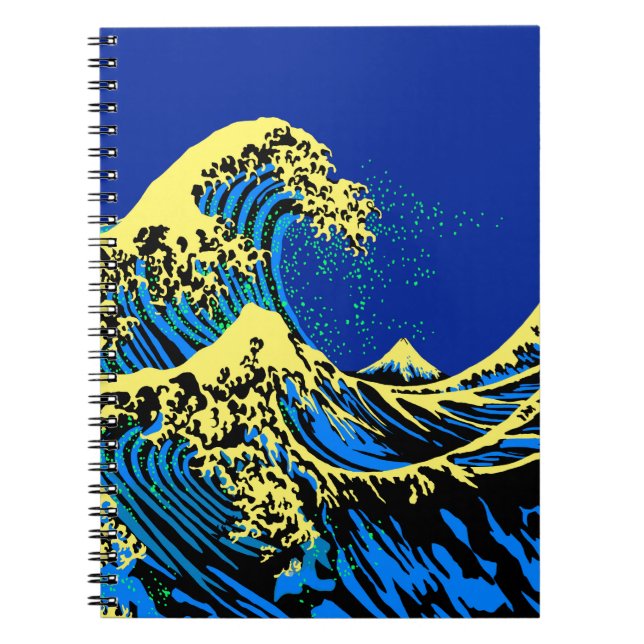 Carnet La grande vague Hokusai dans un décor de style pop (Devant)