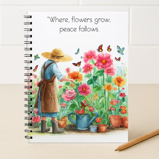 Carnet Là où les fleurs croissent la paix suit l'inspirat (Ai generated mockup prompt designs by Susang6)