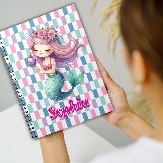 Carnet La sirène bloque le motif de nom rose (Créateur téléchargé)