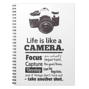 Carnet La vie est comme un appareil photo, citation, Blac