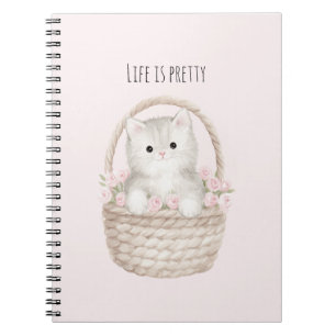 Carnet La vie est jolie Kitty dans un panier blush roses