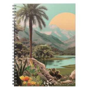 Carnet Lac Tropical Surreal Avec Palmiers