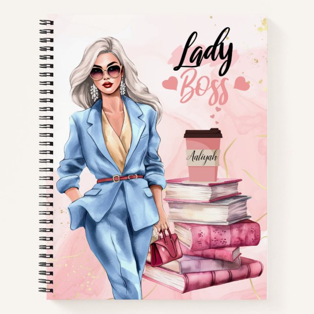 Carnet Lady Boss femme d'affaires rose (Devant)