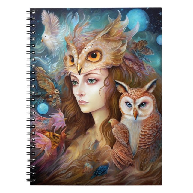Carnet Lady With Owl Surreal Imaginaire Art (Devant)
