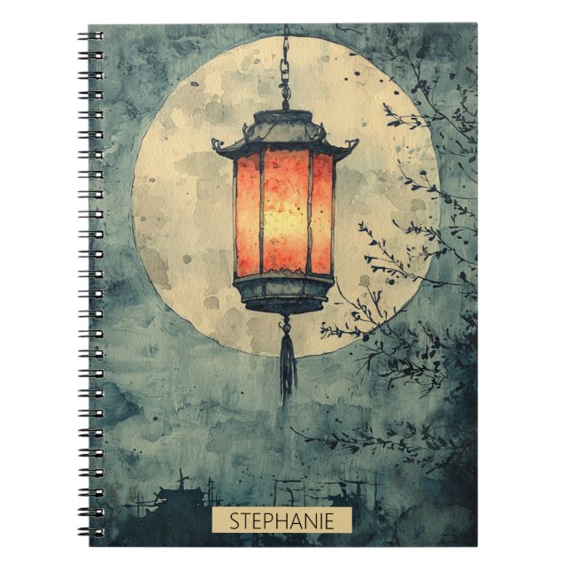 Carnet Lanterne éclairée par la lune Sumi-E Aquarelle (1) (Devant)