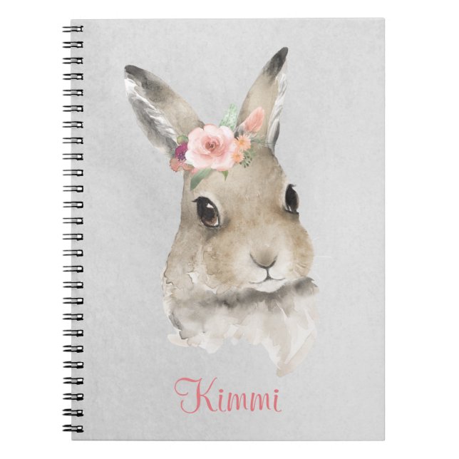 Carnet Lapin Aquarelle Lapin Nom Floral Gray Migné (Devant)
