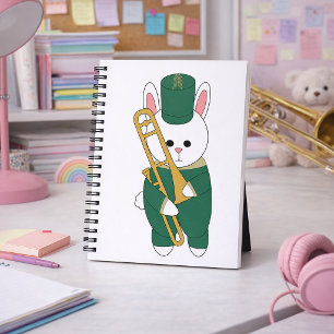 Carnet Lapin de la fanfare avec trombone en vert or