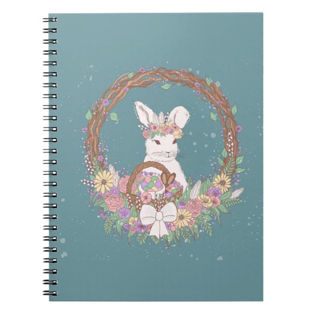Carnet Lapin de Pâques couronne de fleurs (Devant)