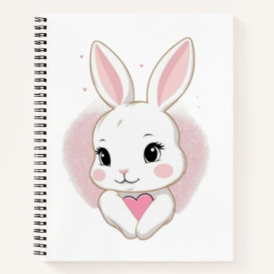 Carnet Lapin Mignon Tenant un Cœur   Design Romantique