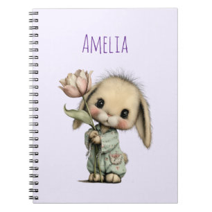 Carnet Lapin mignon tenant une tulipe